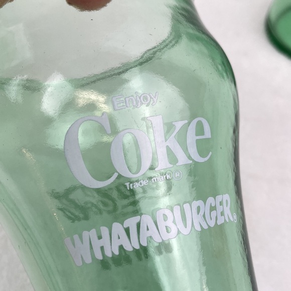 Vintage Coca Cola Whataburger Cowboy Coke Green Glass Mug D  VTG Indiana Green Glass Coca-Cola Whataburger Cowboy Handled Mugs 16 oz.Set of 4